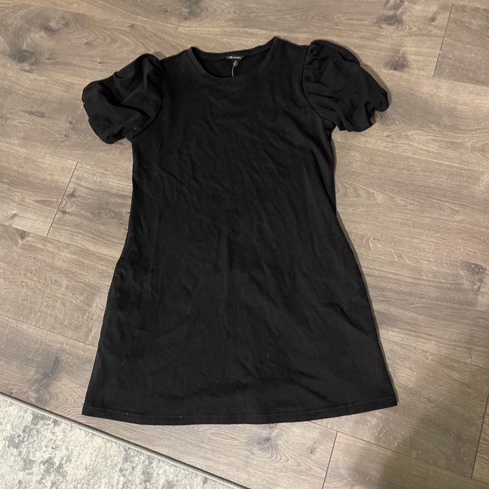 Black puff short sleeve dress